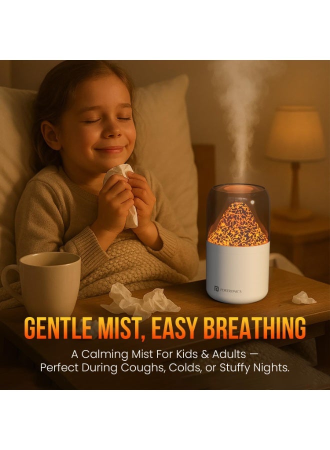 بورترونيكس Portronics Magma 2-in-1 Volcano Water Mist Humidifier & Night Lamp, Type-C Powered, Silent Operation, Dual Mist & Light Modes, 300 ml Tank, Skin Hydration & Easy Breathing (Not for Essential Oils) - Image 4